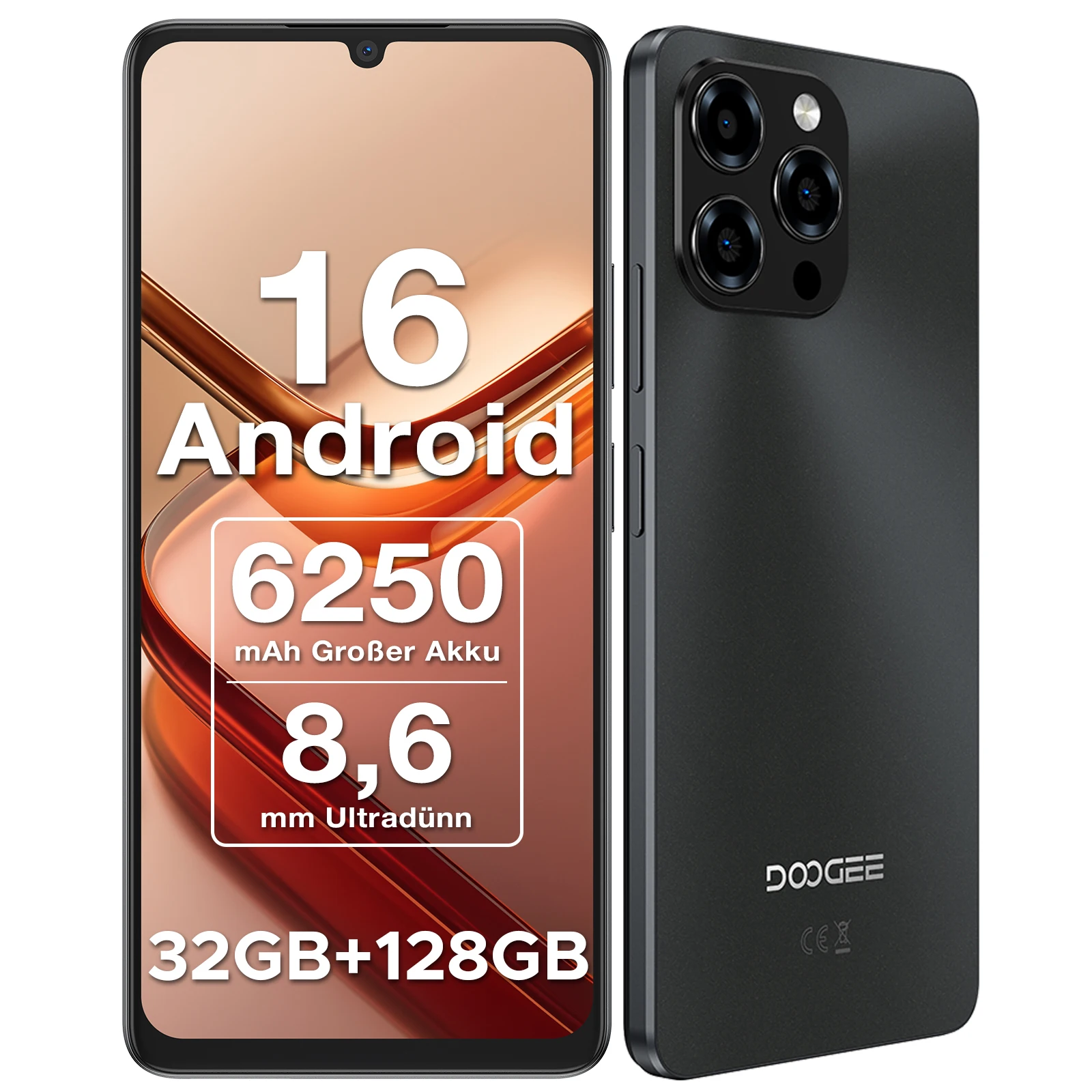 DOOGEE Note 58 Android 16 Smart Phone 6.75'' HD+ 90Hz IPS Screen 6GB RAM 128GB ROM T7250 Octa-Core 6250mAh Large battery NFC