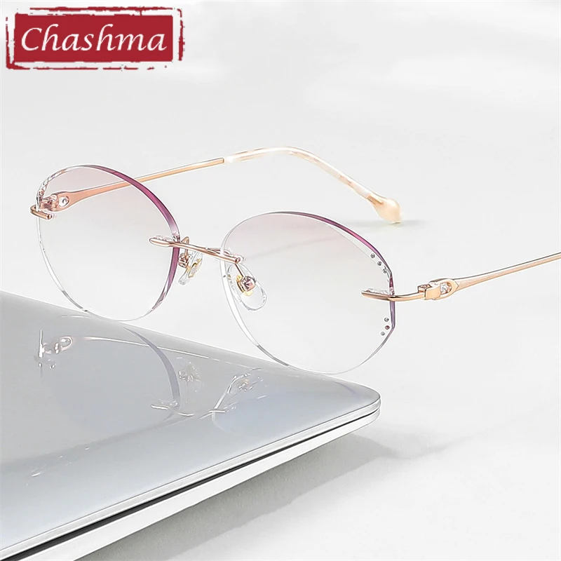 

Chashma Prescription Glasses Women Titanium Colored Crystal Diamond Trimmed Spectacle Eyeglasses Frames for Recipe Eyewear Lens