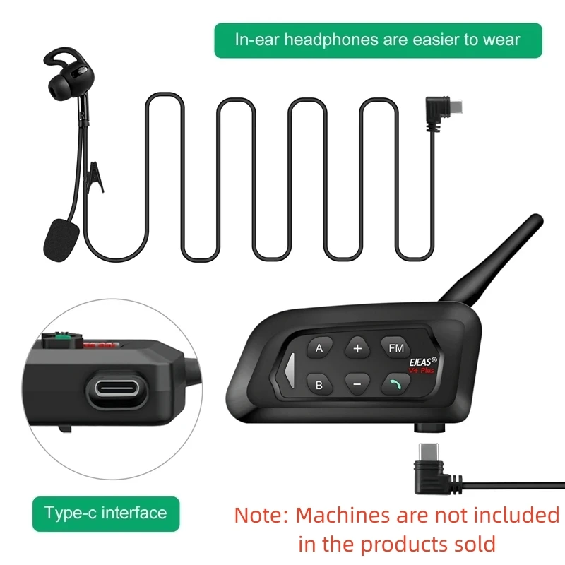 2 buah kiri/kanan tipe-c EJEAS V4C Plus wasit headphone interkom In-ear Full dupleks Bluetooth Konferensi Interphone aksesoris