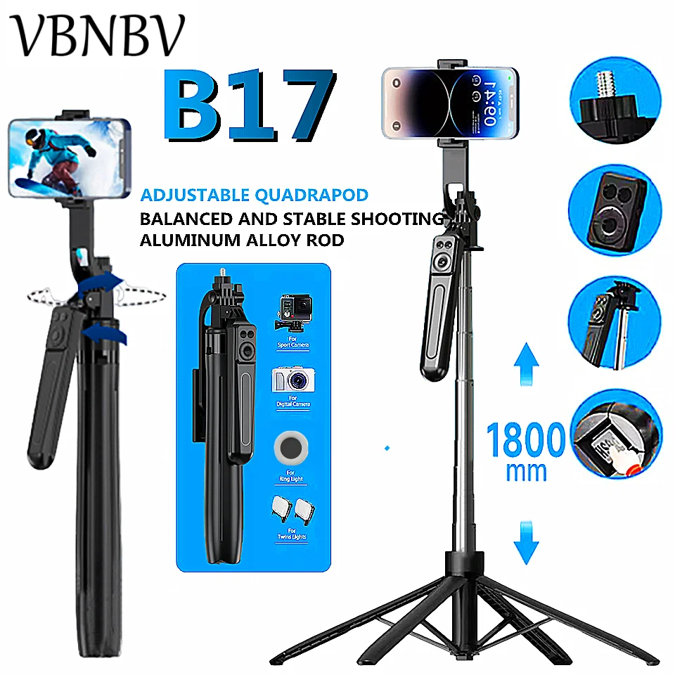 

VBNBV Foldable Wireless Selfie holder for Smartphone Tripod with Bluetooth Remote Stand for Vlog Shooting Record for iPhone