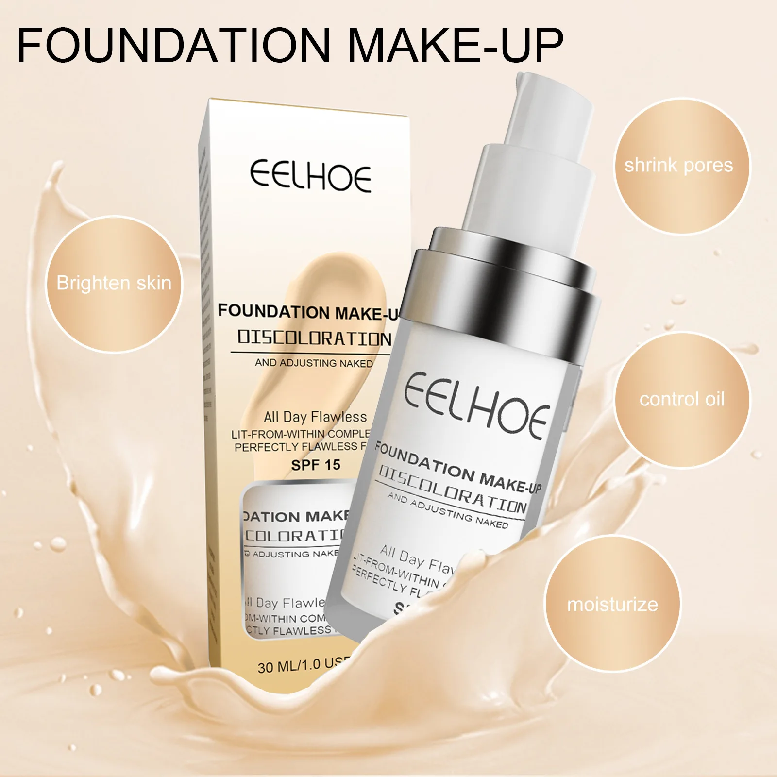 Concealer Liquid Foundation Anhaltende wasserdichte Porenreparatur Aufhellende Gesichtsölkontrolle Feuchtigkeitsspendende Gesichtsgrundierung Make-up-Grundierung