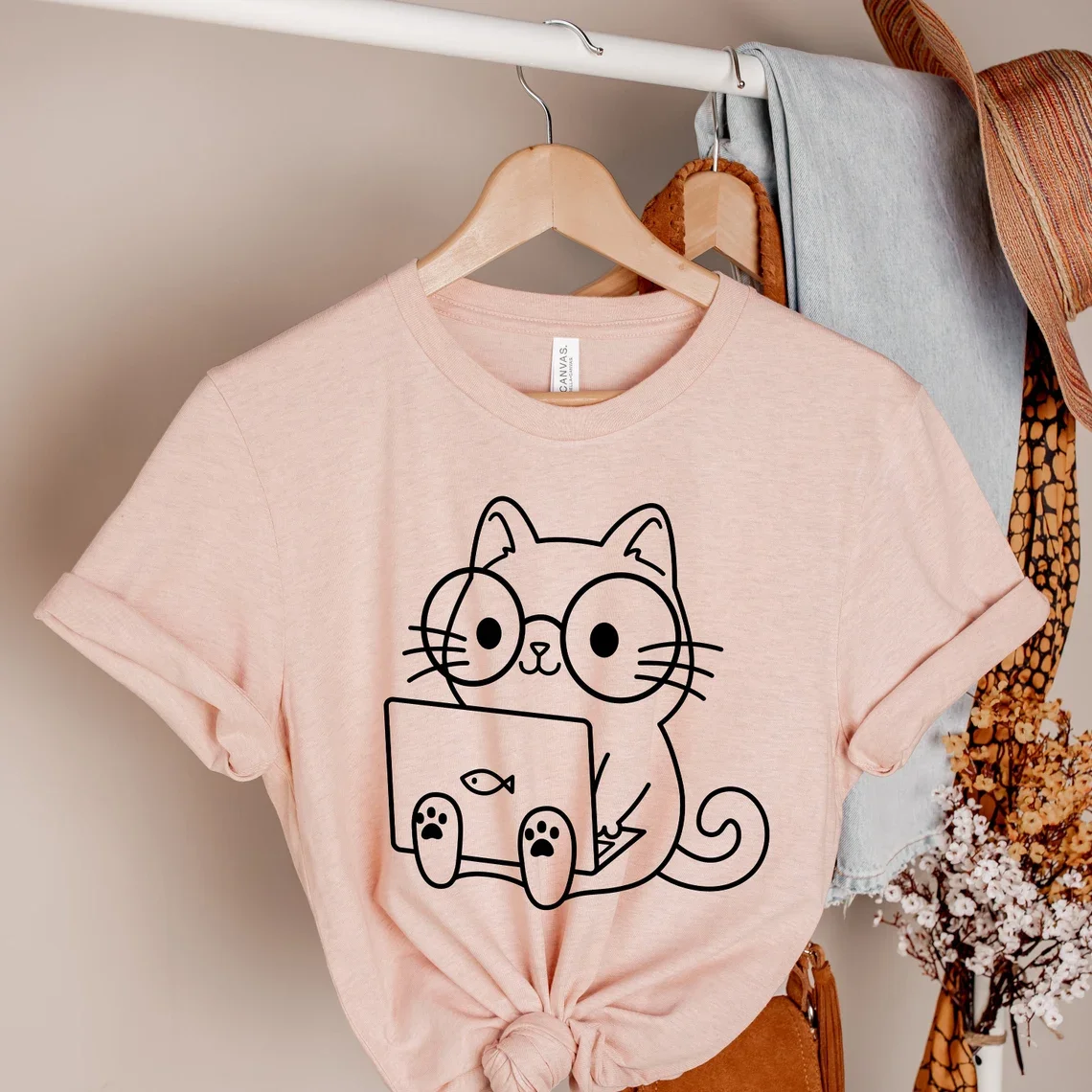 Skuggnas Nerd Cat Shirt Funny Cat Shirts Cat Lover Gift for Women Cute Cat Shirt Unisex Fashion t shirts Pretty Tee