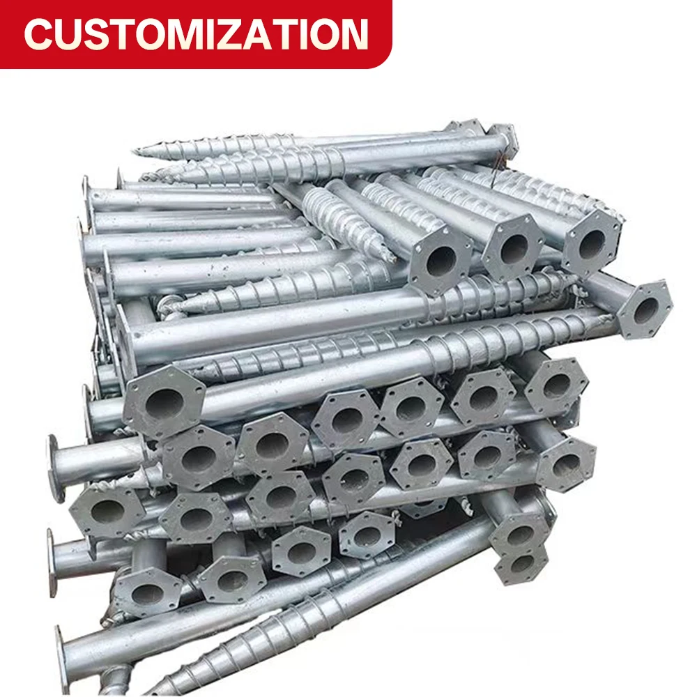 Custom Hot-Dip Galvanized Ground Screws Helical Piles Solar Ground-Mounted Systems Removable Bolts 76mm Ground Screw Foundations