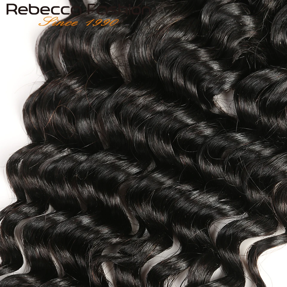 Rebecca 180D 4X4 Top Lace Closure Deep Wave Transparent Swiss Lace Bleached Knots Pre Plucked Deep Curly Human Hair Lace Closure