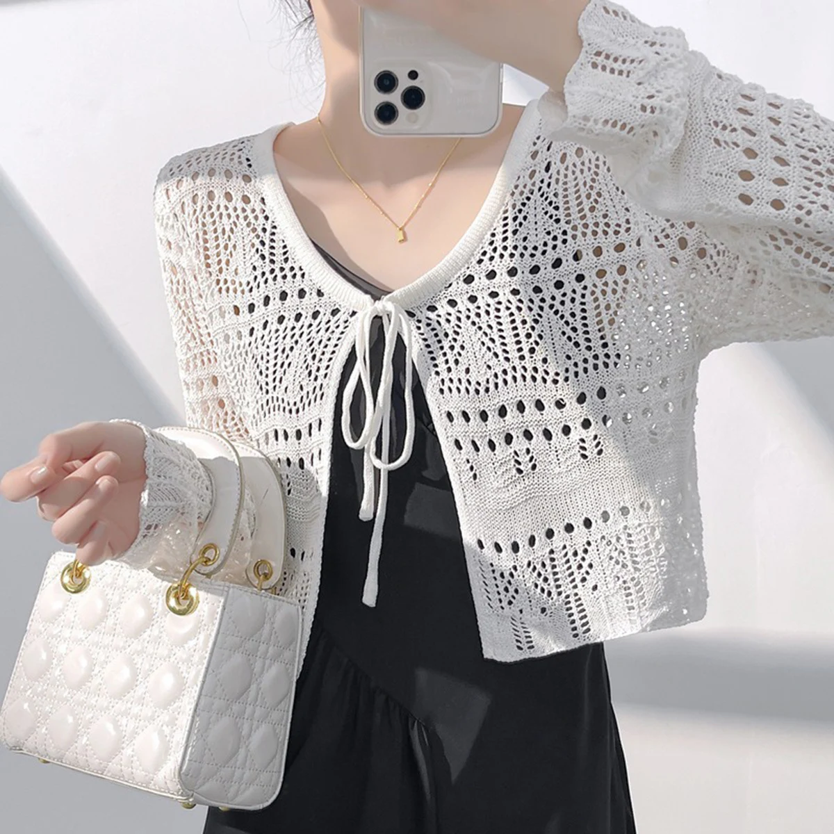 1pc Women's Thin Shrug Cover Up Sun Protection Shawl, Long Sleeve Cover-Up Top For Summer, Pairs With Camisole Dress image 4