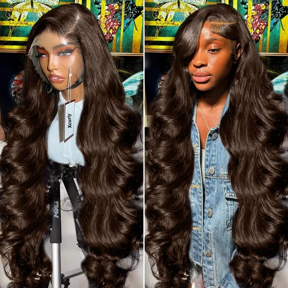 YKB 30 Inch Chocolate Brown Lace Front Wigs Human Hair Water Wave #2 Colored 13x5 13x6 HD Lace Frontal Wig For Women 200 Density