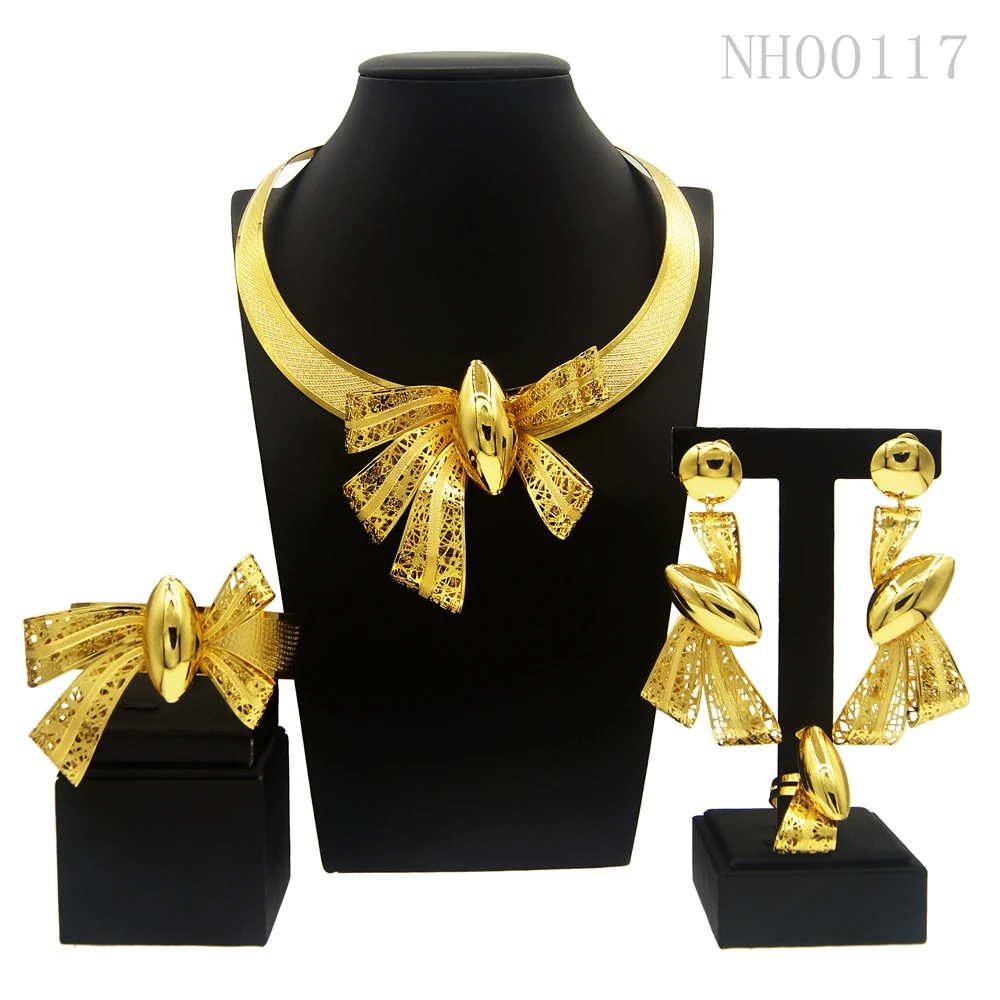 Necklace For Women Dubai Gold Tone Jewelry Set Plated  24K Original Earrings Rings Bracelets Wedding Gifts Nigeria Jewelry Sets