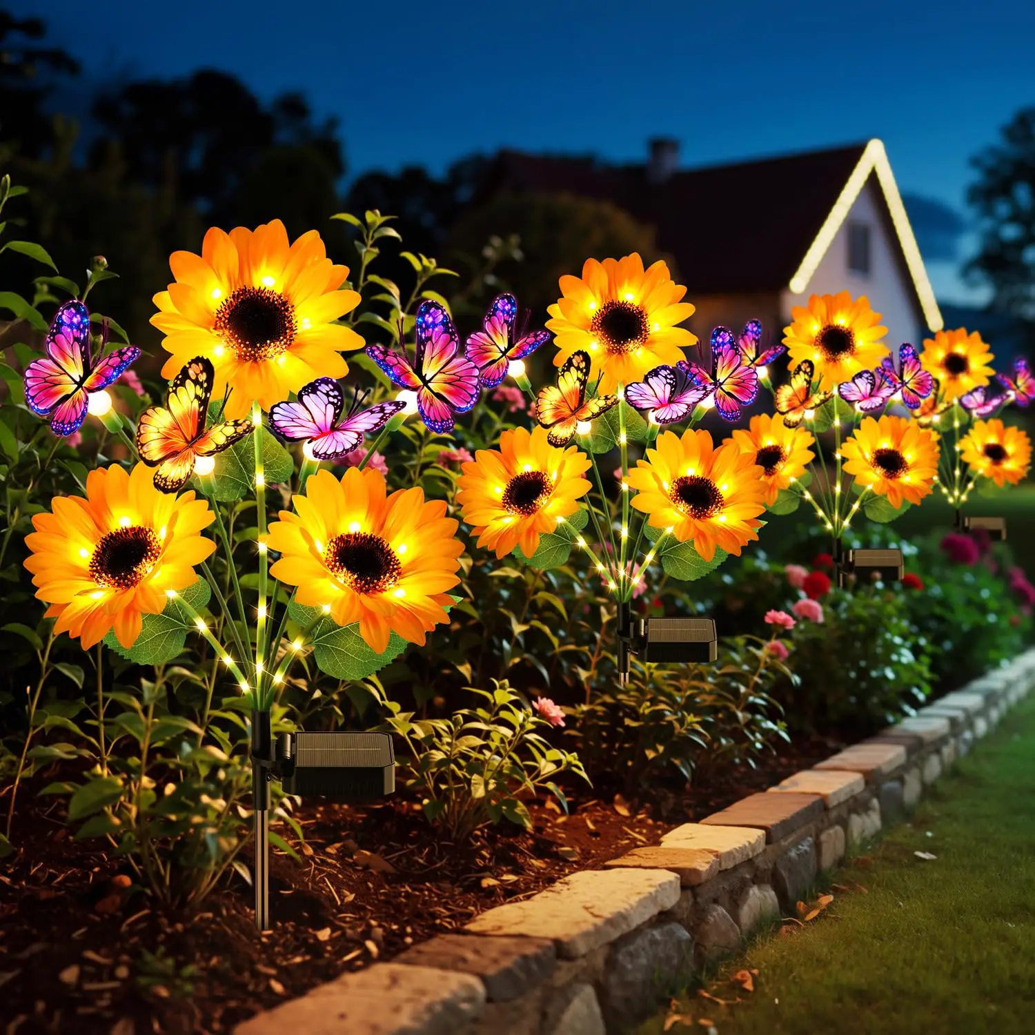 2/4er-Pack solarbetriebene Sonnenblumen-Leuchten, wasserdichte LED-Bodeneinsteck-Leuchten für Garten, Rasen und Hofdekoration