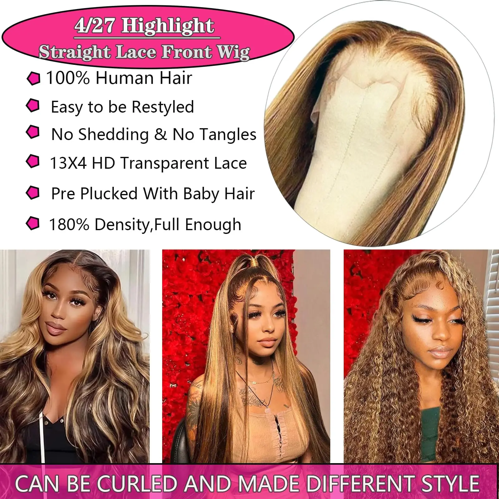 Honingblonde 13X4 Lace Front Pruik Menselijk Haar Highlight Straight Lace Frontale Pruiken Menselijk Haar Pre Geplukt 28 Inch 180 Dichtheid