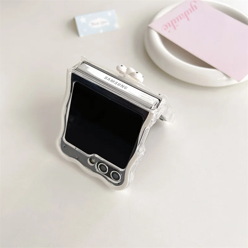 Korean-style three-dimensional bow ring buckle dot for Samsung zflip 3 4 5 6 new folding screen anti fall case