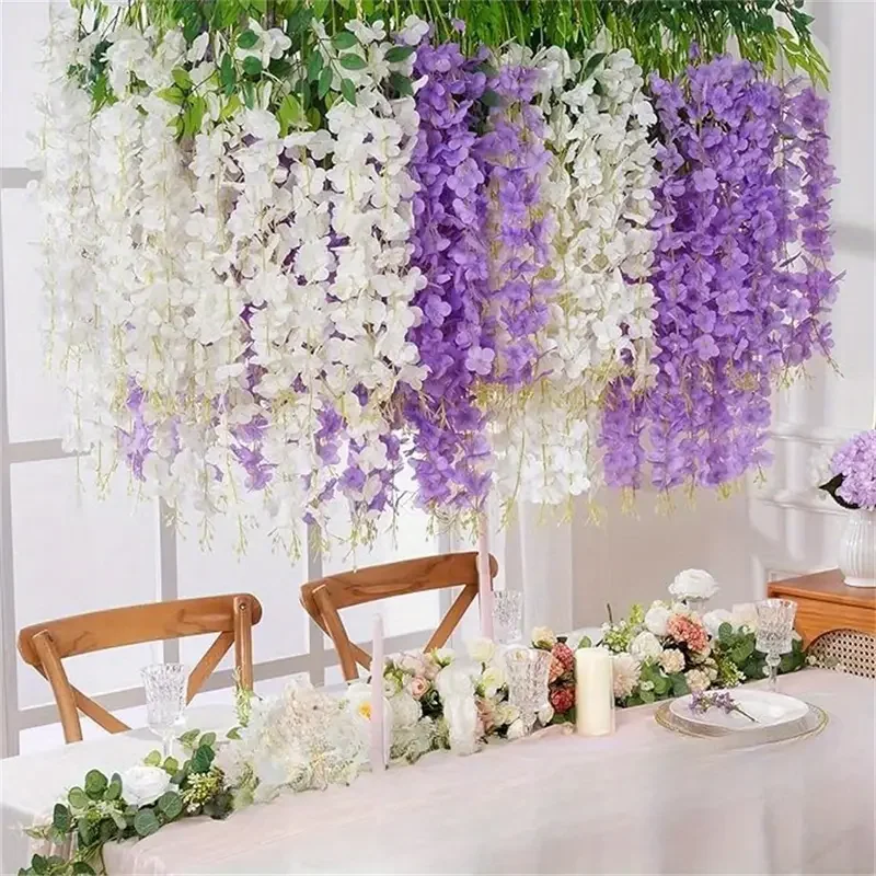 12pcs Artificial Wisteria Flowers String Hanging Garland Outdoor Wedding Garden Arch Decoration Home Party Decor Fake Flower