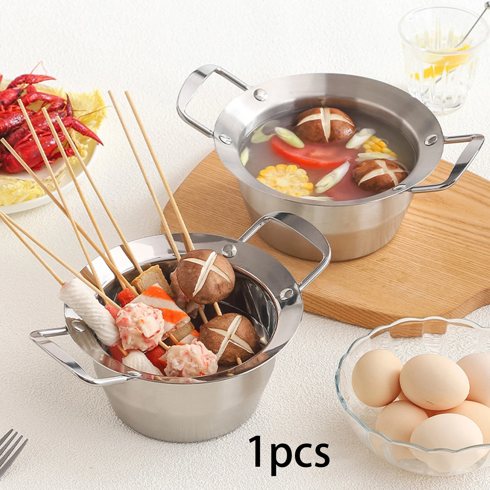 14cm/15cm Stainless Steel Mini Hot Pot Ramen Pot Oden Pot Shabu Shabu Pot Non-Stick Pot for Household Kitchen Cookware view 2