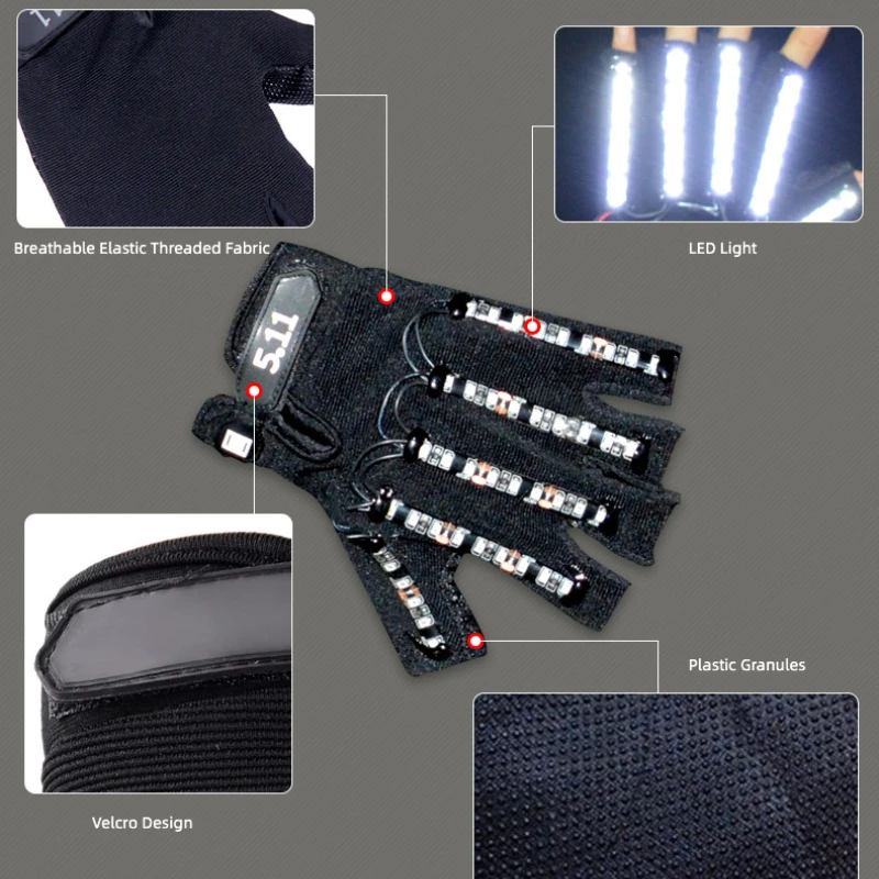 Creative Personality LED Glowing Gloves with Fluorescent Show Halloween Christmas Stage DJ Singer Performing
