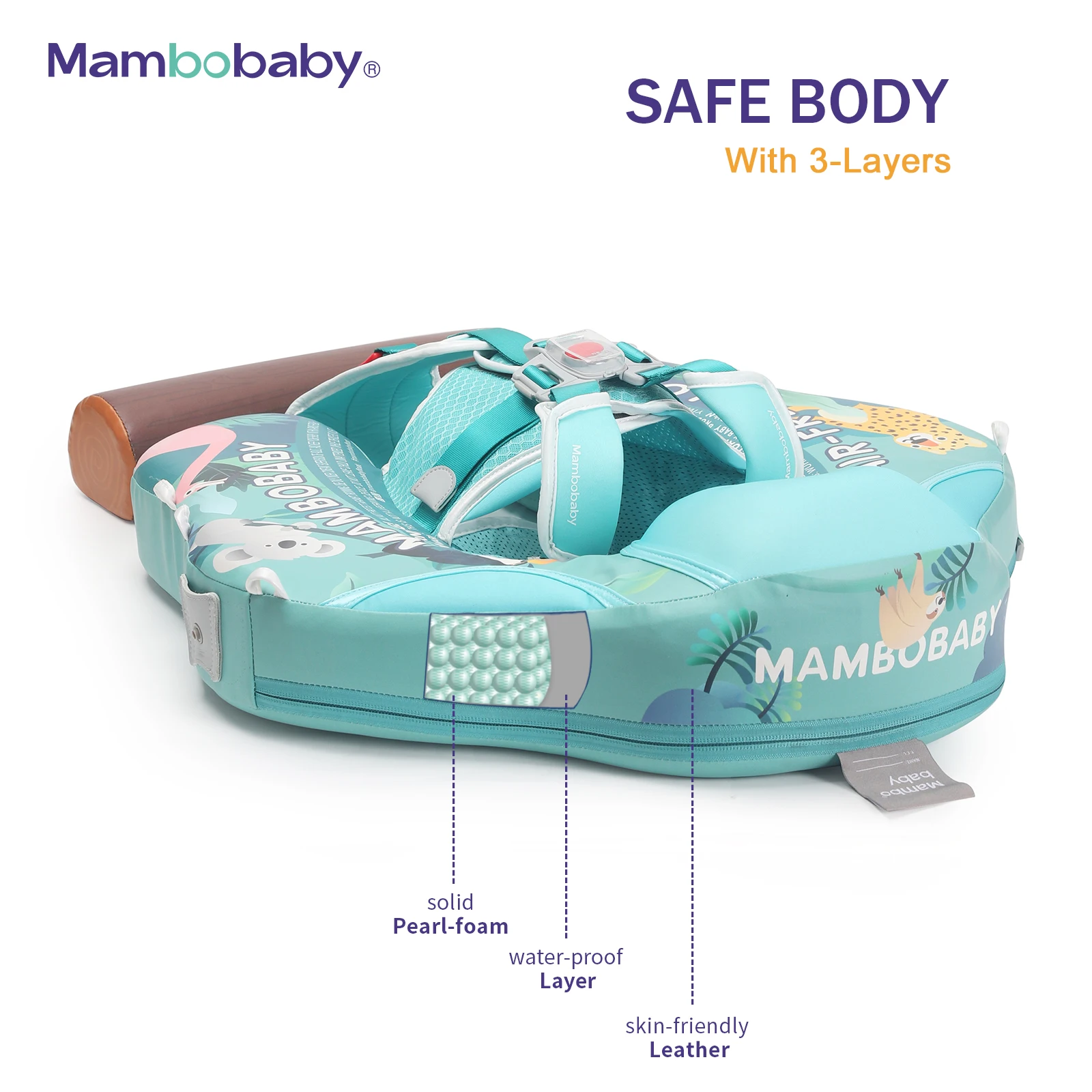 Mambobaby Baby Pool Float with Canopy & Tile Baby Swim Ring Infant Swimming Trainer Circle With Adjustable Strap for Boys Girls