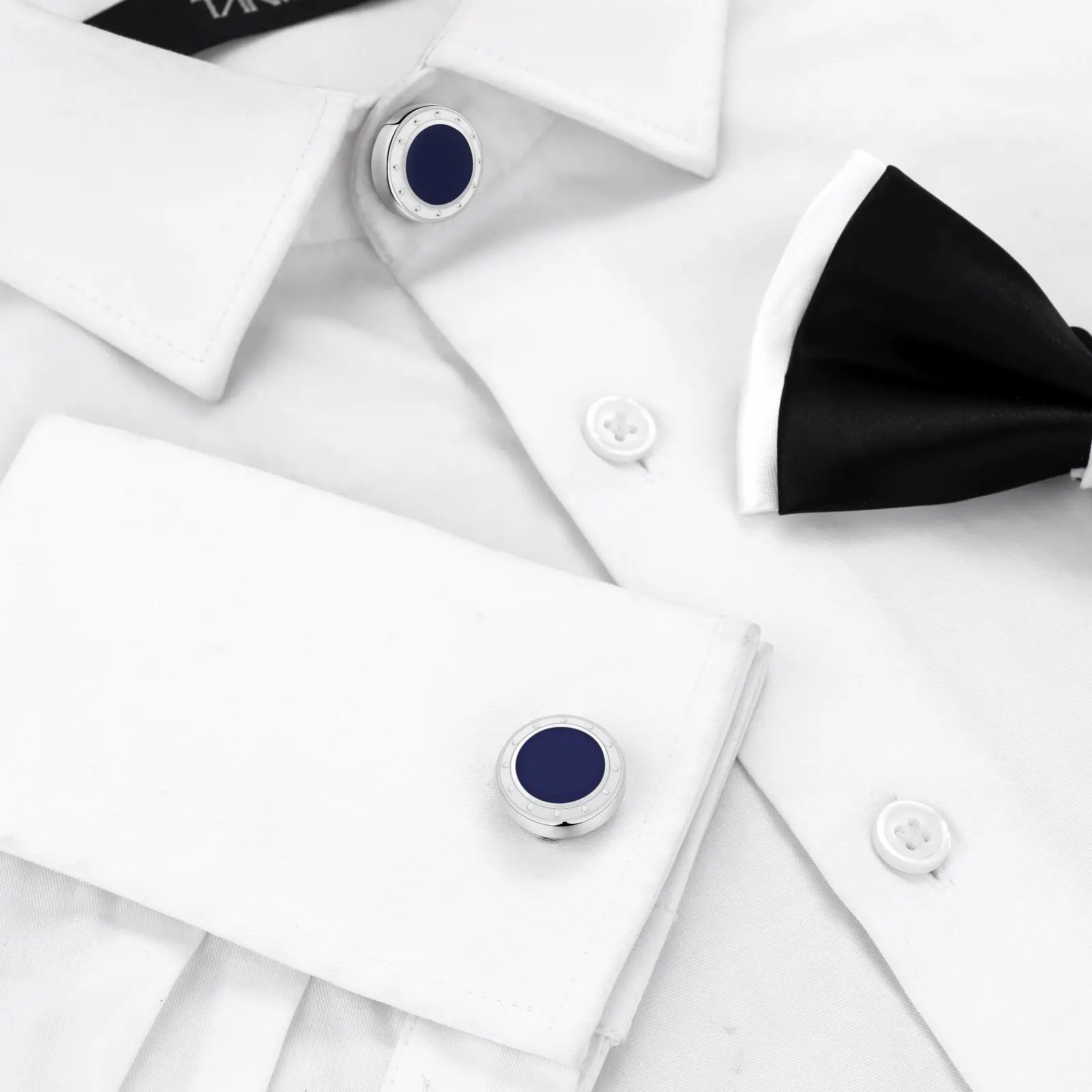 TAIGRAMA Blue & Black Enamel Cufflinks Button Cover for Men shirts, Mens Wedding Dress Cover Buttons Jewelry Elegance Cuff Links