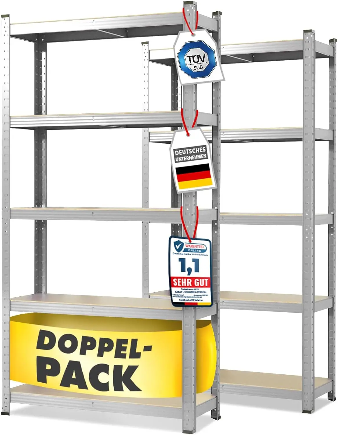 Floordirekt Schwerlastregal 2er Set Lakota | 875kg Traglast pro Regal | Robustes Metallregal & Werkbank | Steckregal für Werkstatt, Garage & Lager | 10 Fachböden | TÜV-Geprüft | Verschiedene Größen &