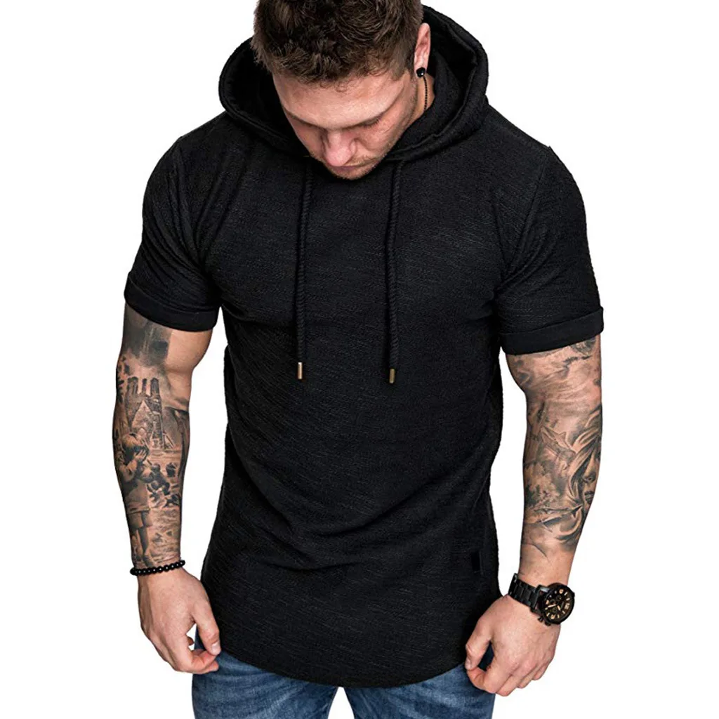 2022 T Shirt Men Short Sleeve Hooded Tshirts Summer Autumn Sportwear Mens Clothing Sold Color Slim Fit Casual Gym Shirts Tops