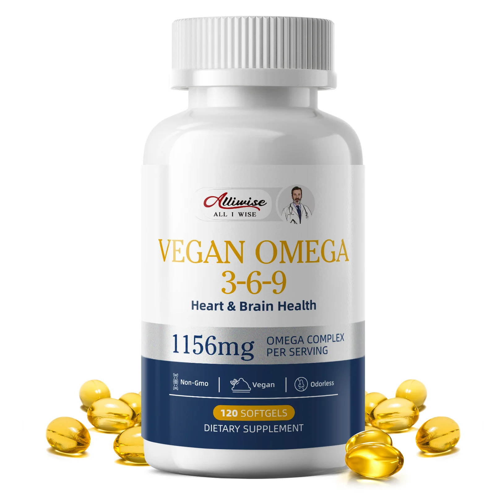 Alliwise Flaxseed Oil 1,260 mg with Omega 3 6 9 for Heart & Brain Health Support Organic, Cold Pressed, Non-GMO