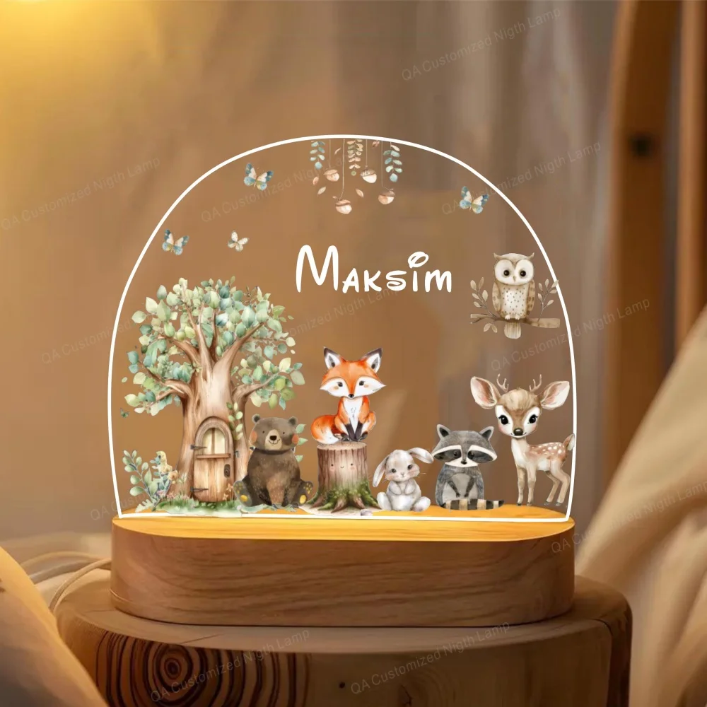 Spersonalizowana lampka nocna LED USB Animal Monkey Elephant Tiger Niestandardowe nazwy Akrylowa lampa dla dzieci do dekoracji wnętrz
