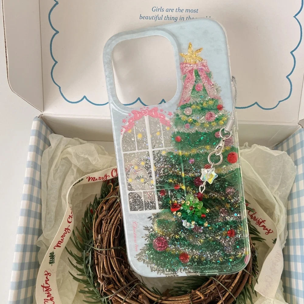 

Glitter window Christmas tree phone case for iPhone 14/15/16/17 Pro Max,Fundans17 Pro fashionable new shockproof protective case