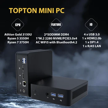 TOPTON Cheap AMD Mini PC Ryzen 7 3750H 5 3550H Barebone Computer Windows 11 2xDDR4 NVMe Gaming Mini PC Dual 4K UHD HTPC WiFi