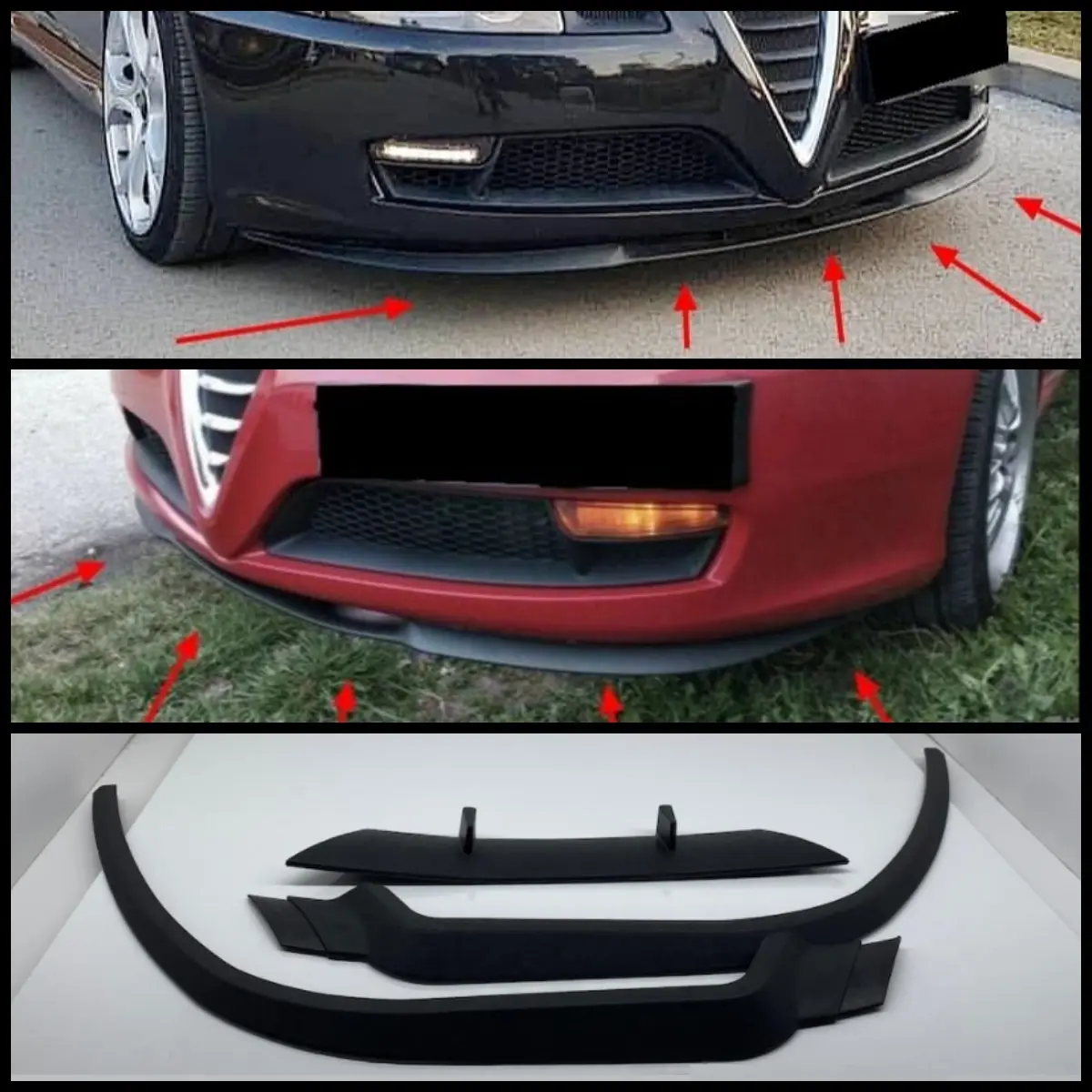 For Alfa Romeo GT CUPRA R Front Bumper Lip Universal 3pcs Diffuser Black Bumper Lip Spoiler Body Kit Tuning protector Quality