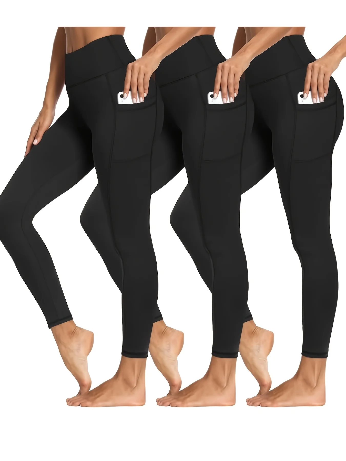 

3-Pack Women's High-Waisted Yoga Pants with Pockets Seamless Comfortable Lounge Fitness Multipurpose Trousers Bestseller