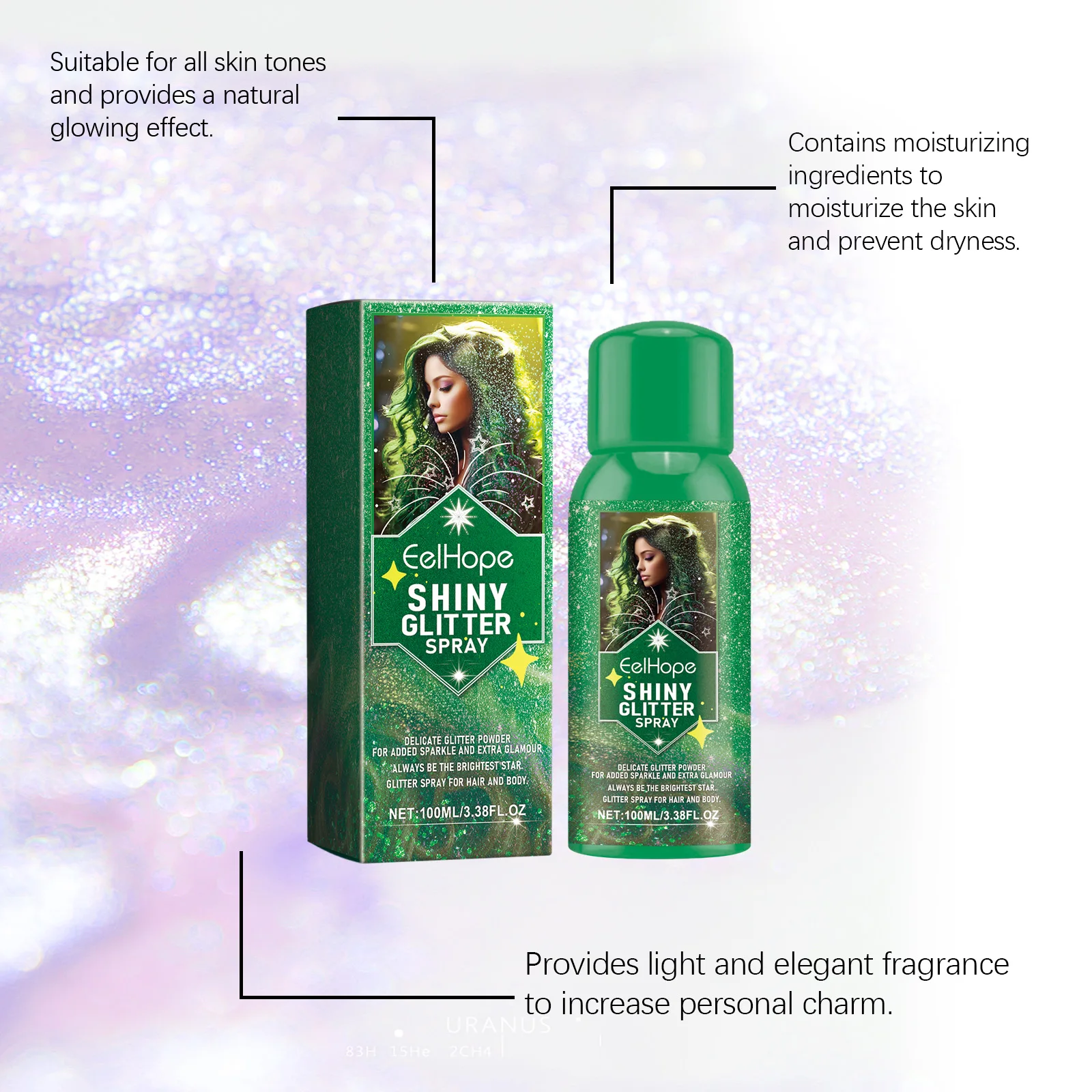 EELHOPE Colorful Body Glitter Spray Lasting Shiny Skin-friendly Non-irritating Smoothing Charming Sprakling Glitter Spray