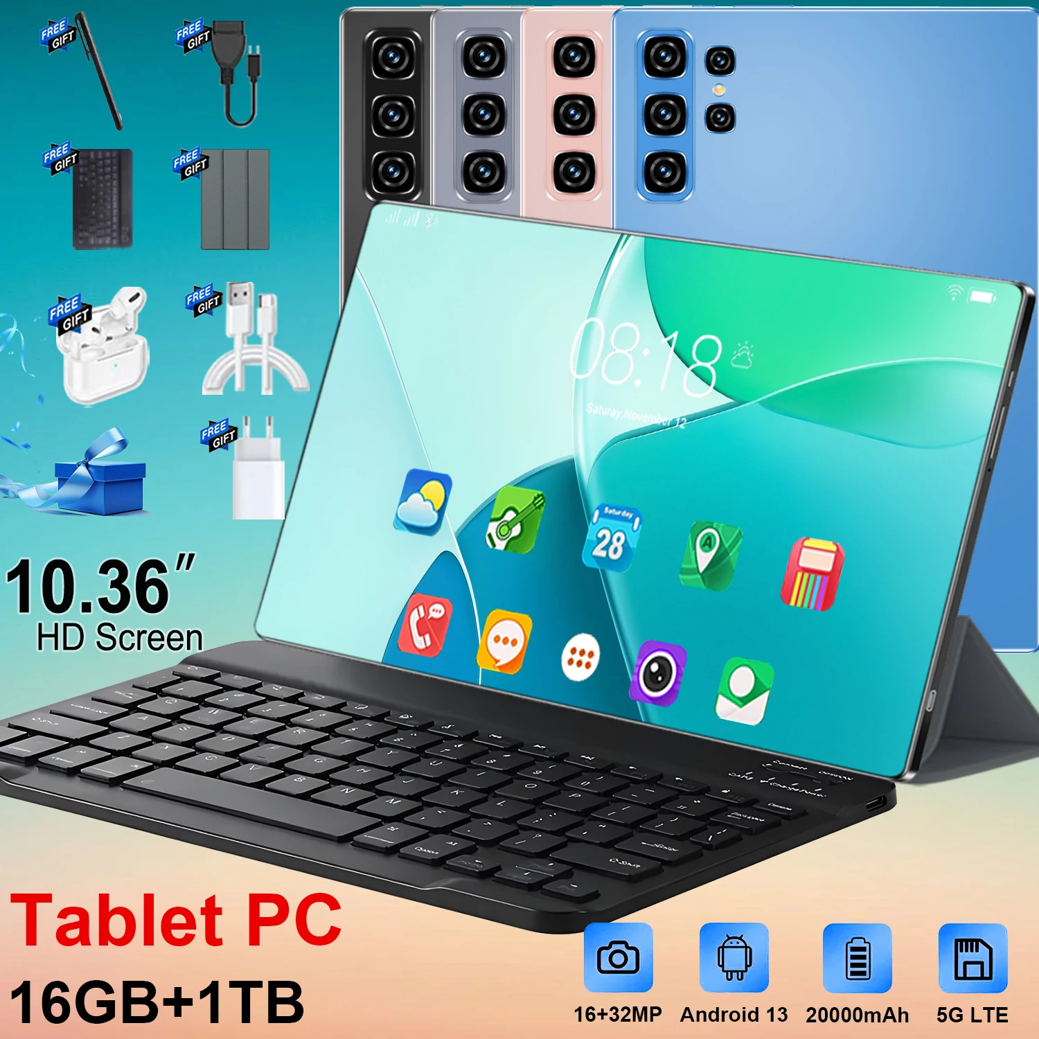 Tablette Android 2026 S11ULTRA Puissante 14 cœurs, 10,36 pouces, 5G, WiFi, Bluetooth, Double SIM, 20000 mAh, Double Caméra