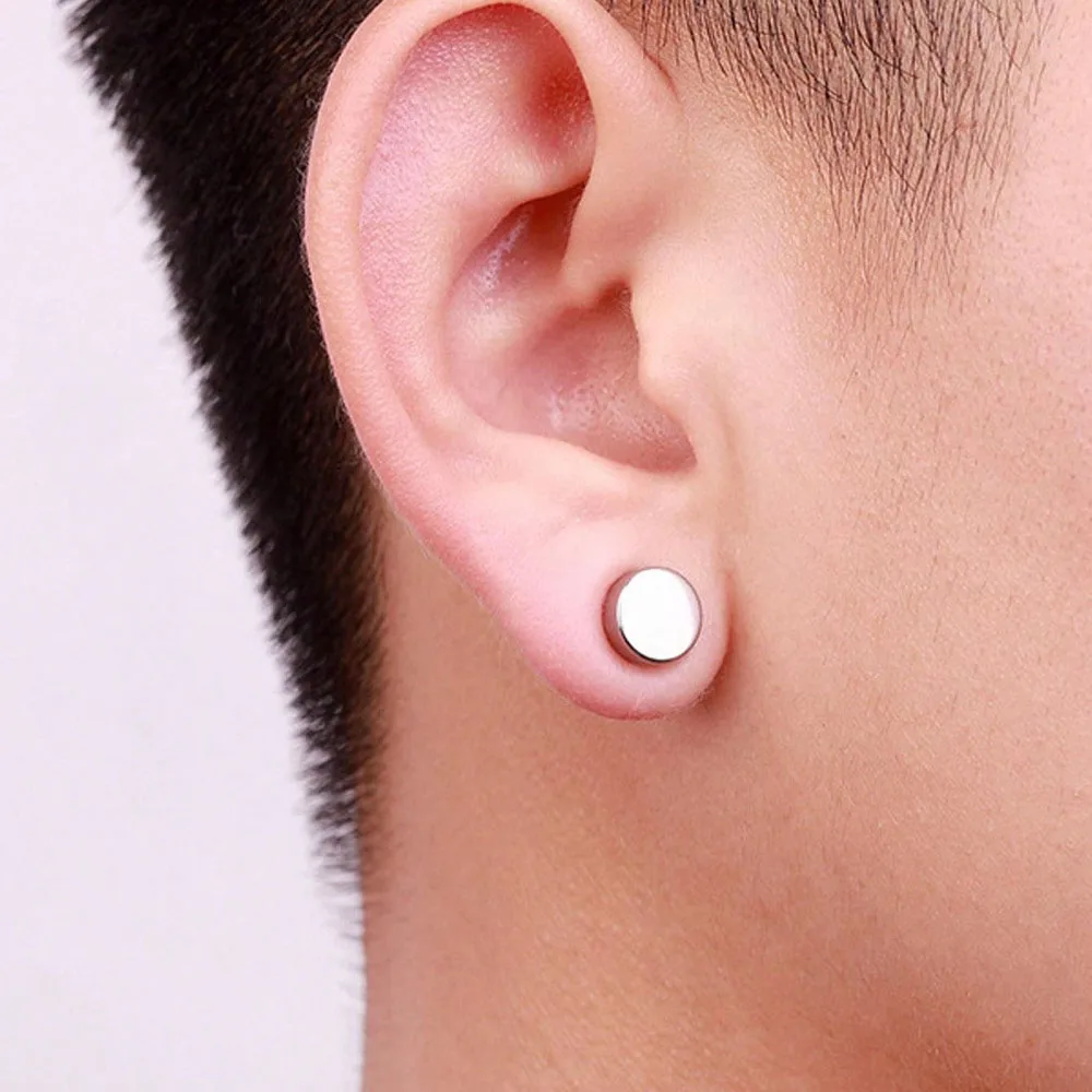 1 Pair Stainless Steel Magnetic Earrings for Men Women, Punk Non-piercing Clip on Stud Earrings Fake Ear Gauges for Men Women view 5