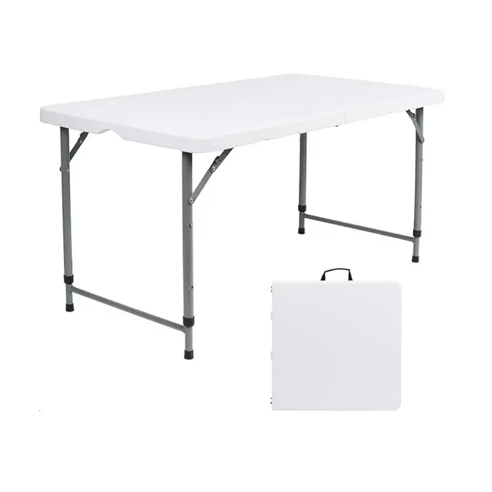 Lightweight Folding Trestle Table,120x60x75cm,Heavy-Duty Plastic Picnic and Camping Table with Carry Handle, Home,Outdoor, White