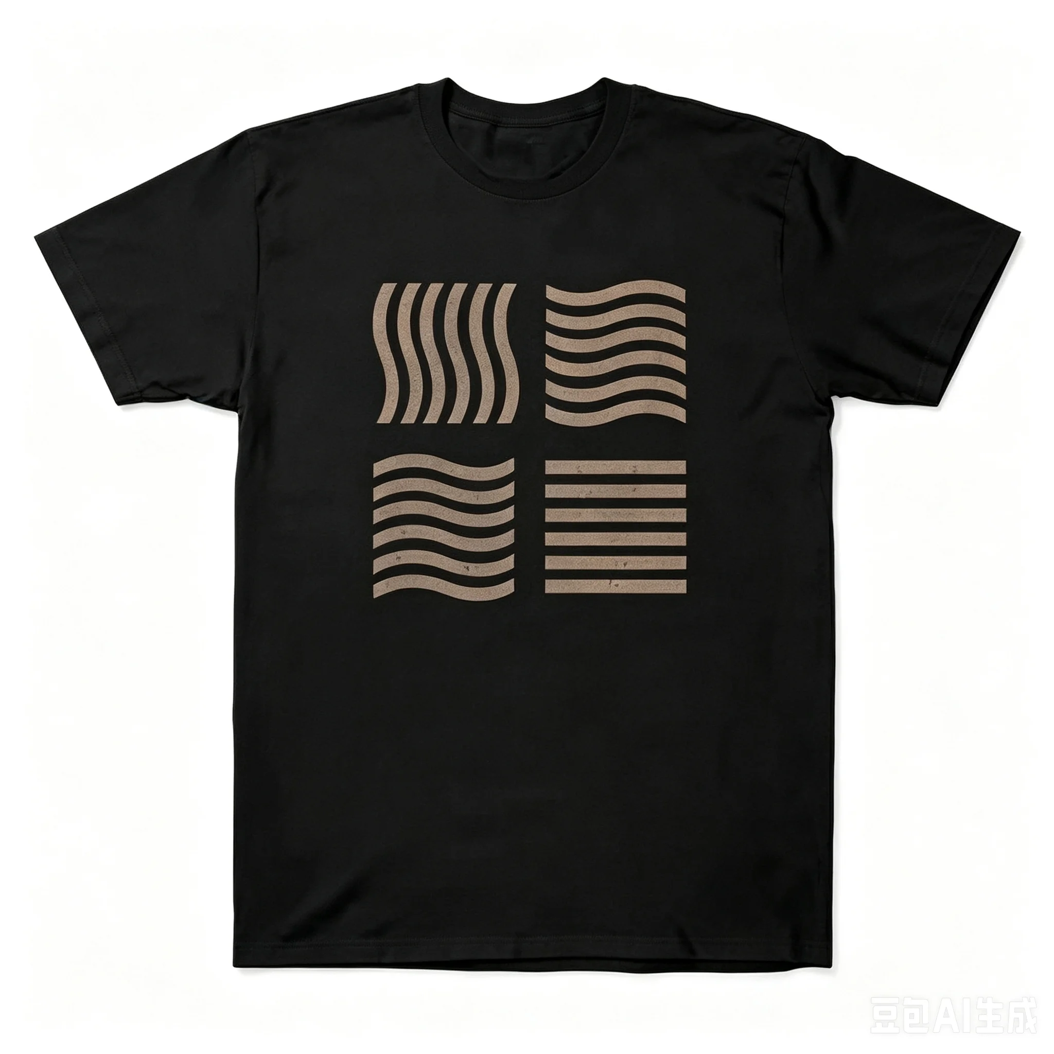 Men Women Vintage Abstract Wave Stripes Graphic T Shirt Knit Fabric Round Neck Short Sleeve Minimalist Casual Streetwear Fashion Tees Tops