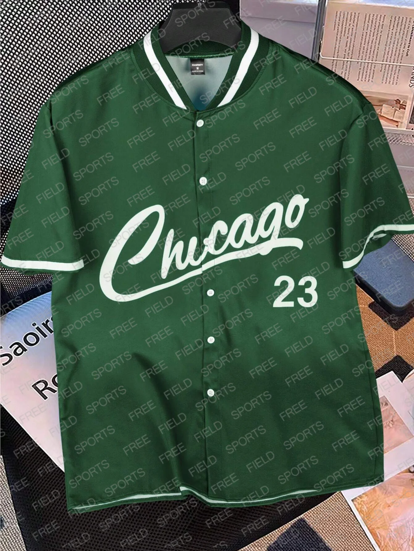 Men\'s Summer Baseball Collar Short Sleeve Casual Shirt With Chicago Letter And Stripes 3D Printed MLB Jersey Baseball Uniform