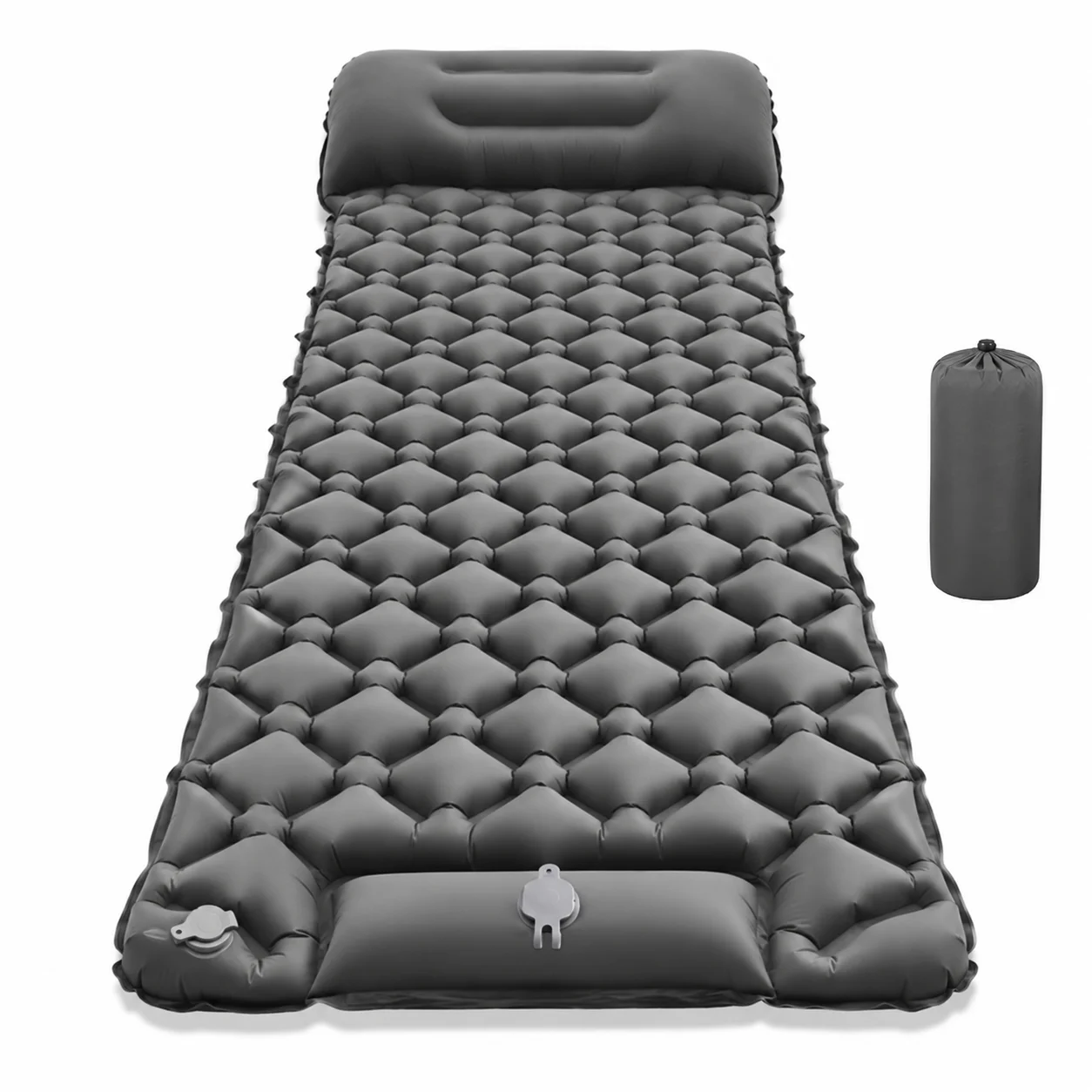 Colchoneta Inflable para Camping con Bomba de Pie Integrada, Colchón de Aire de Nailon TPU Impermeable con Celdas de Aire en Forma de Panal y Almohada para 2 Personas, para Senderismo, Excursionismo y