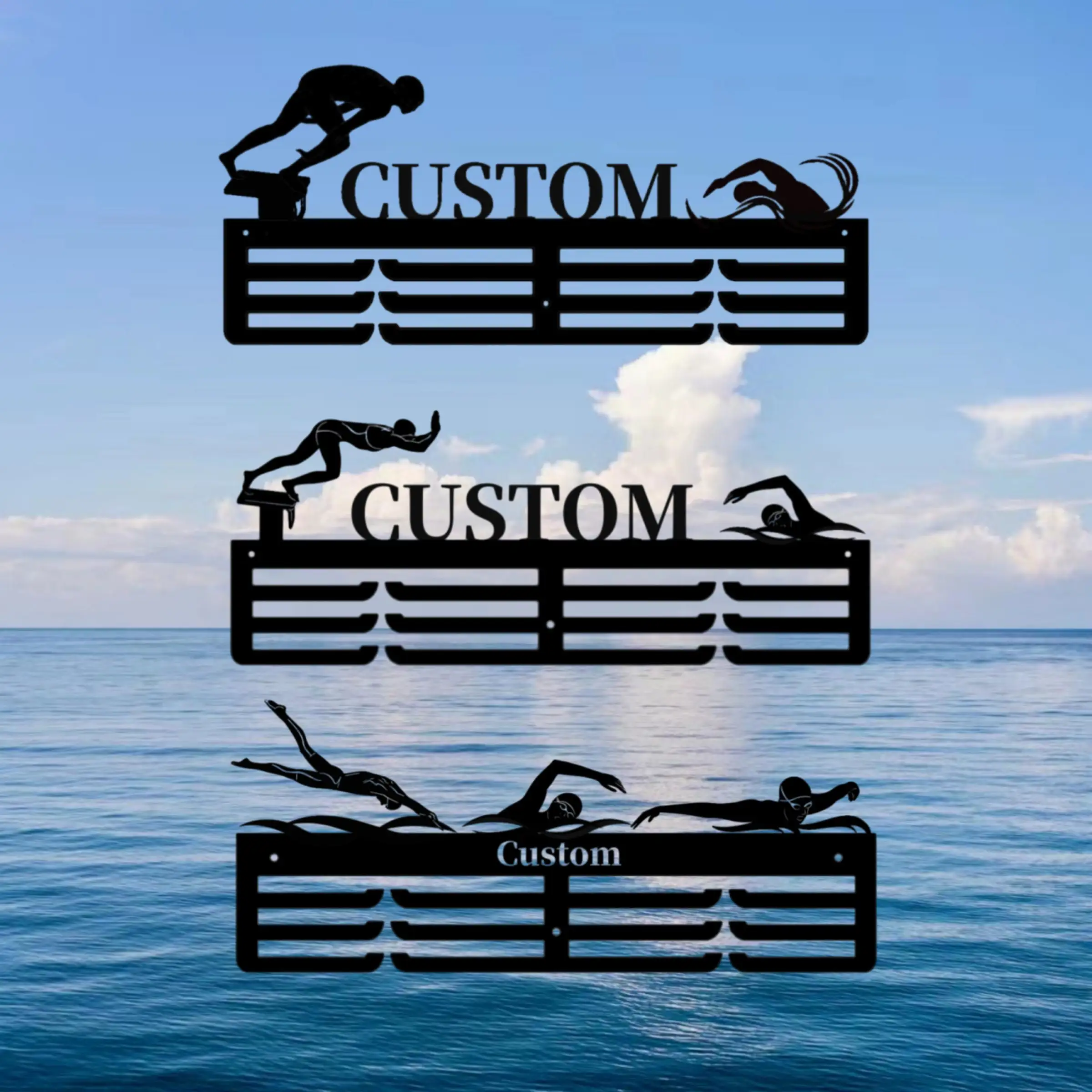 

Custom Swimming Medal Holder Personalized Name of Swimmer Medal Hanger Medal Display Awards Sign Trophy Display Stand