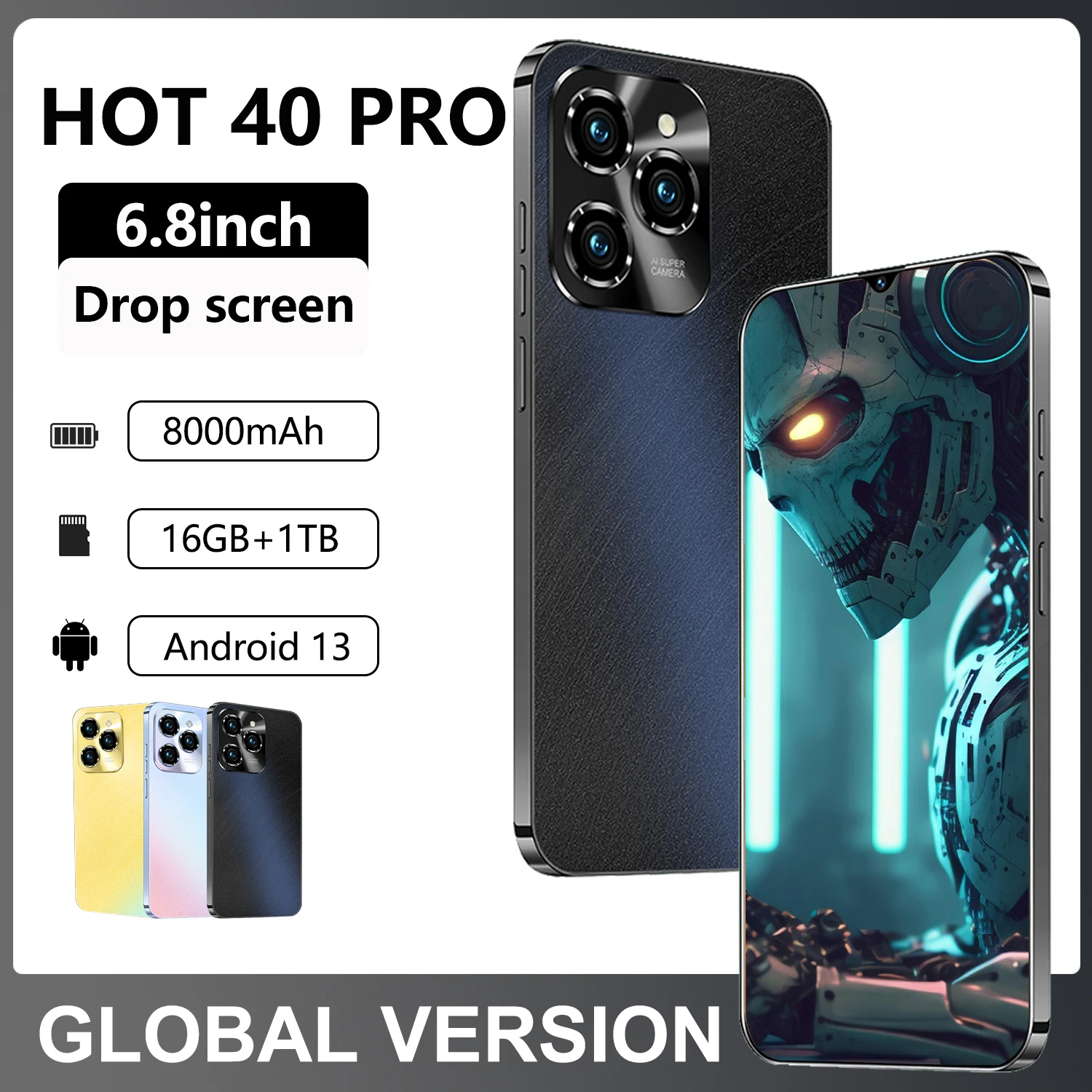 2025 New HOT 40 Pro Original For Brand Global Version Smartphone 6.8 inch Full Screen 4G 5G Cell Phone 6800mAh Mobile Phones