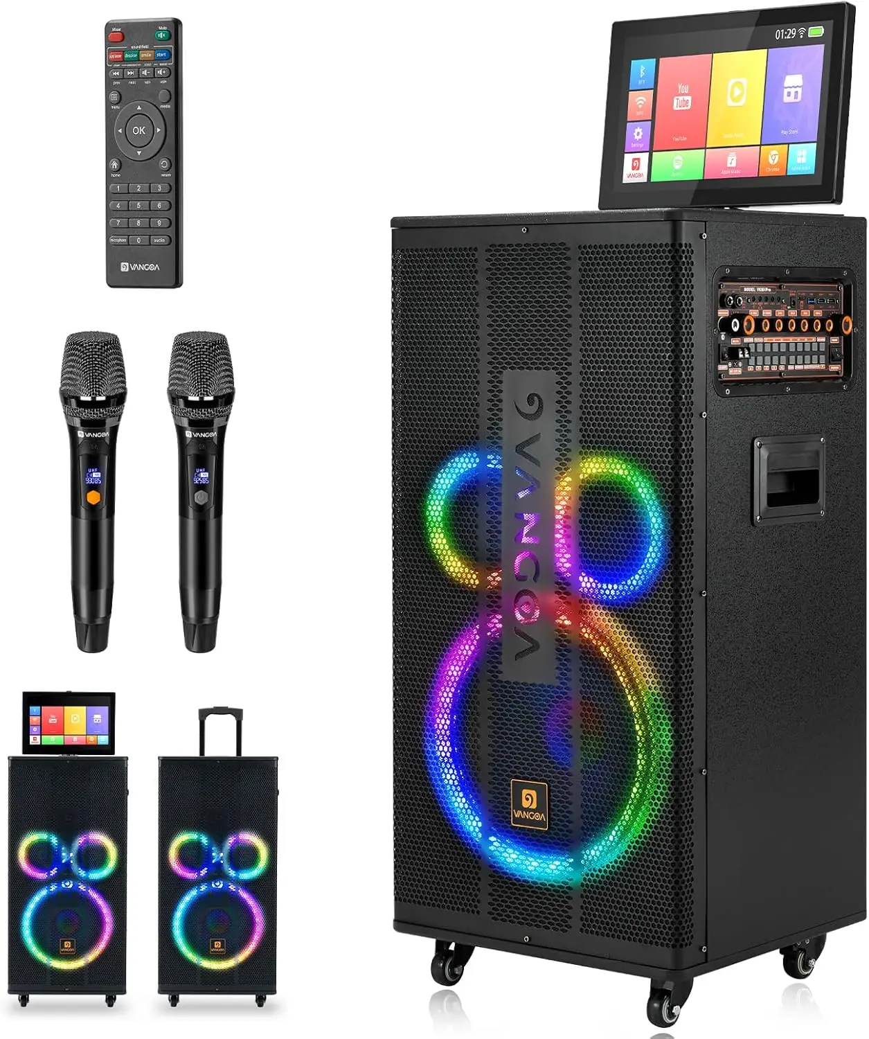 Professional Karaoke Machine with Lyrics Display Screen for Adults, Portable Bluetooth Karaoke PA Speaker System with 2 UHF Wire