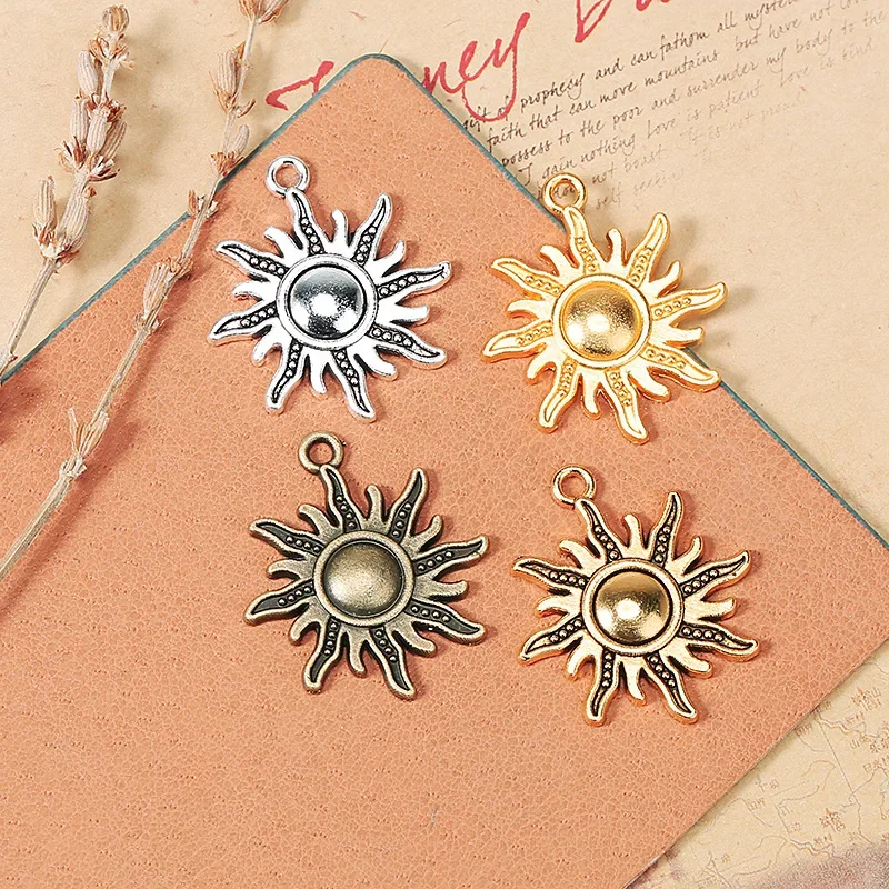 10 sztuk Charms Sun Sunburst 28x25mm tybetański złoty brąz srebrny złoty kolor wisiorki antyczne tworzenie biżuterii DIY Handmade Craft — zdjęcie 2