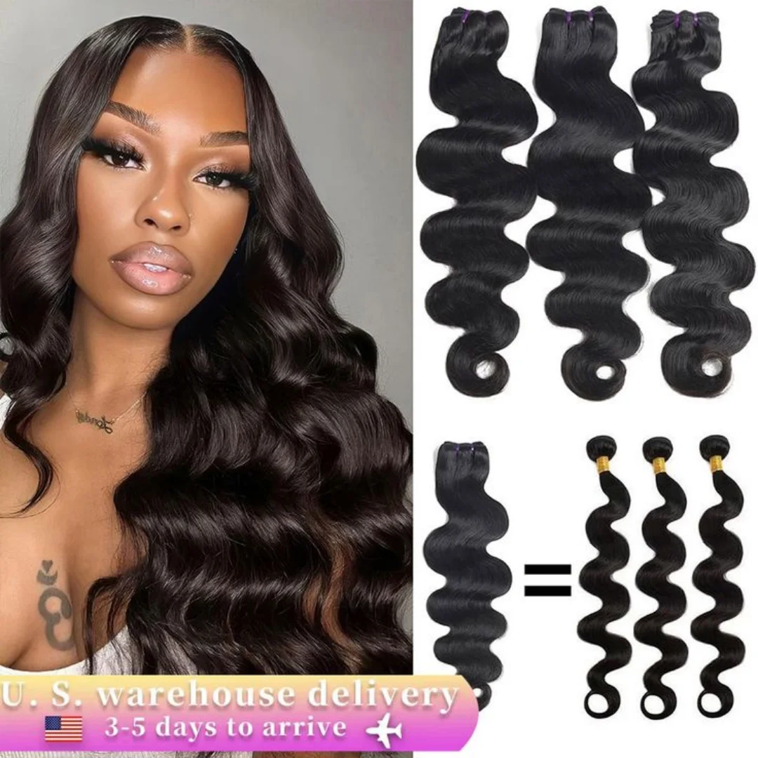 Пучки объемных волн, человеческие волосы, бразильское плетение, 100% человеческие волосы, натуральный черный, 1, 3, 4 пучка, 30-дюймовый пучок наращивания волос