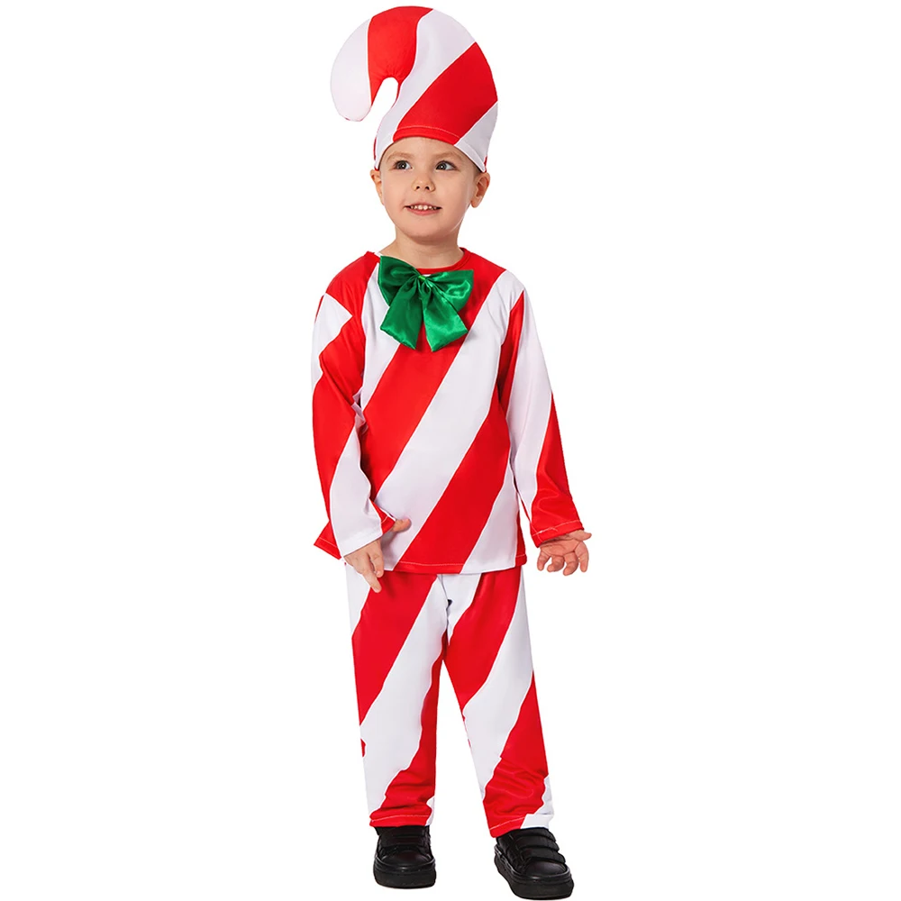 Kids Candy Cane Fancy Dress Costume Halloween Boys Girl\'s DIY Christmas Party Suit Red Striped Candy Cane Costume for Child