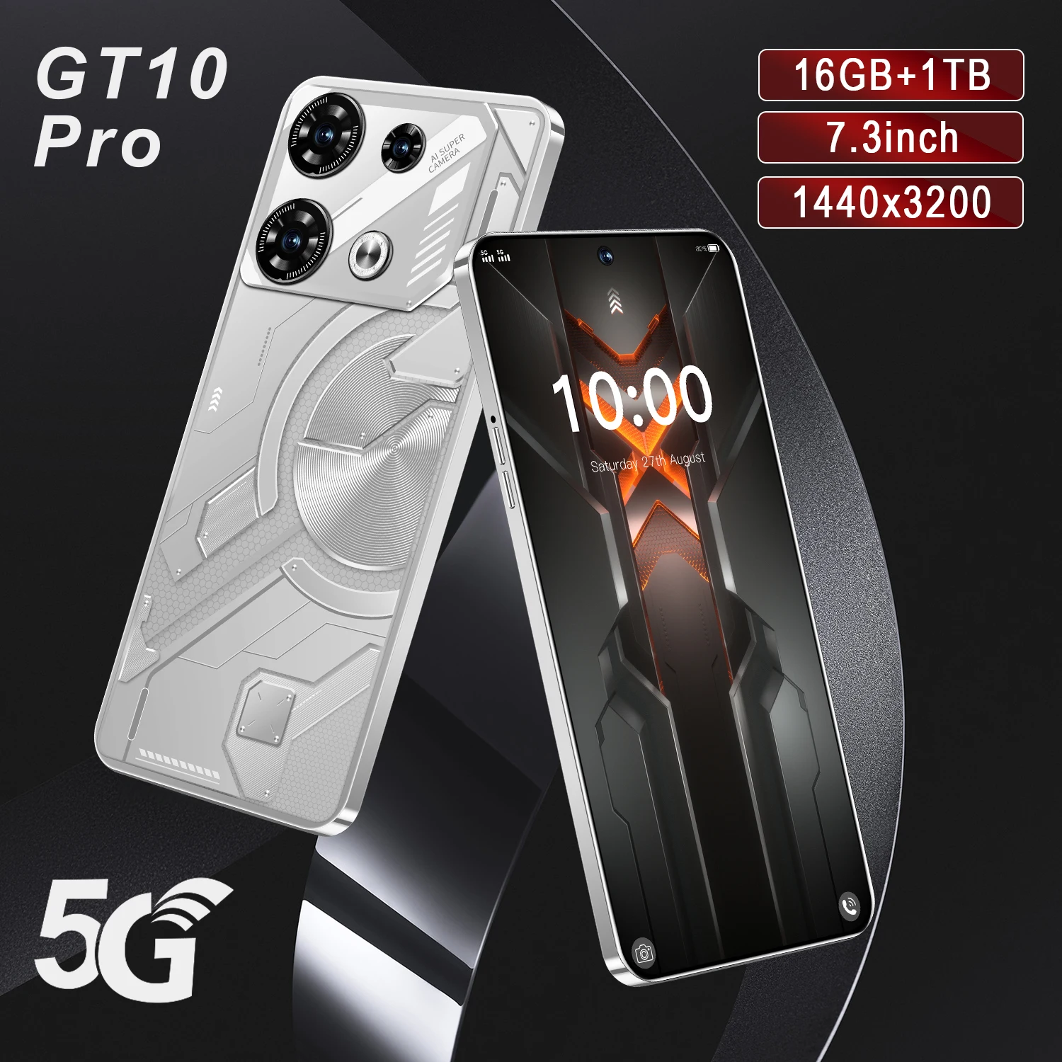 

2025 New GT10 Pro Smartphone 7.3 inch Full Screen 4G/5G Cell Phone 16TB+1TB 6800mAh Mobile Phones 108MP Global Version NFC