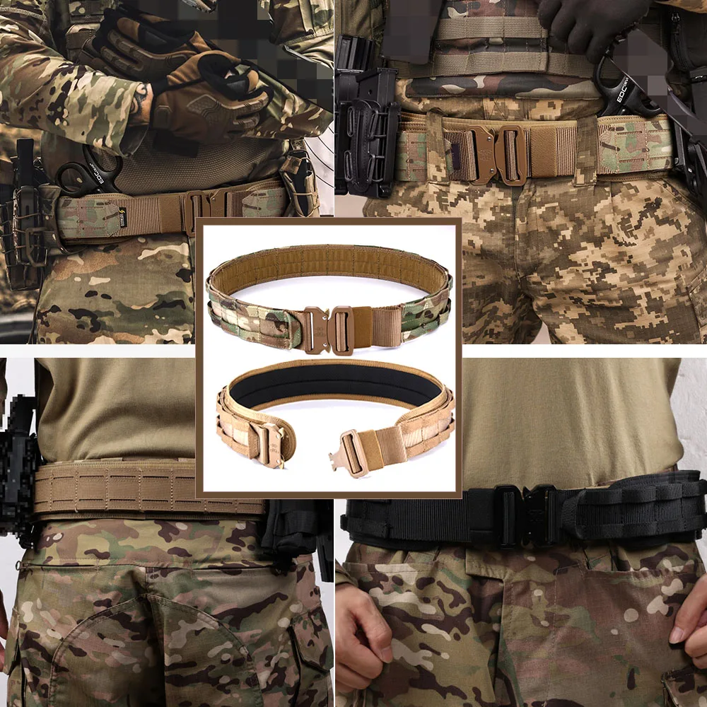 

2PCS Tactical 2in1 Belt with Quick Release Buckle MOLLE System, Heavy Duty Gun Holster Belt for Hunting Shooting Daily Duty