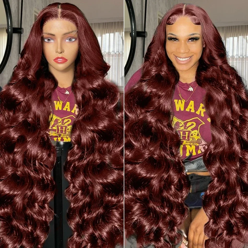 Luvin 30 36 Inch Reddish Brown Colored Body Wave 13x6 HD Lace Frontal Human Hair Wigs 200 Density 13x4 Lace Front Wig For Women