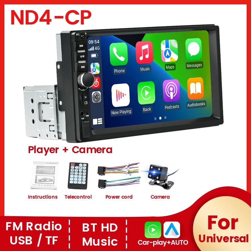 

7 Inch Touch Screen 1 Din Car Radio Multimedia Video Player FM ISO Power Aux Input Carplay Android Auto Universal Stereo Audio