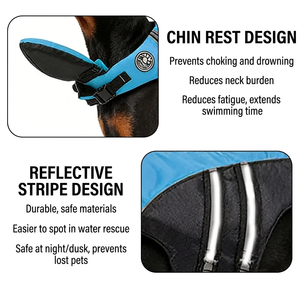 Dog Life Jacket High Buoyancy Pet Safety Vest Reflective Swimming Preserver with Rescue Handle for Small Medium Large Dogs