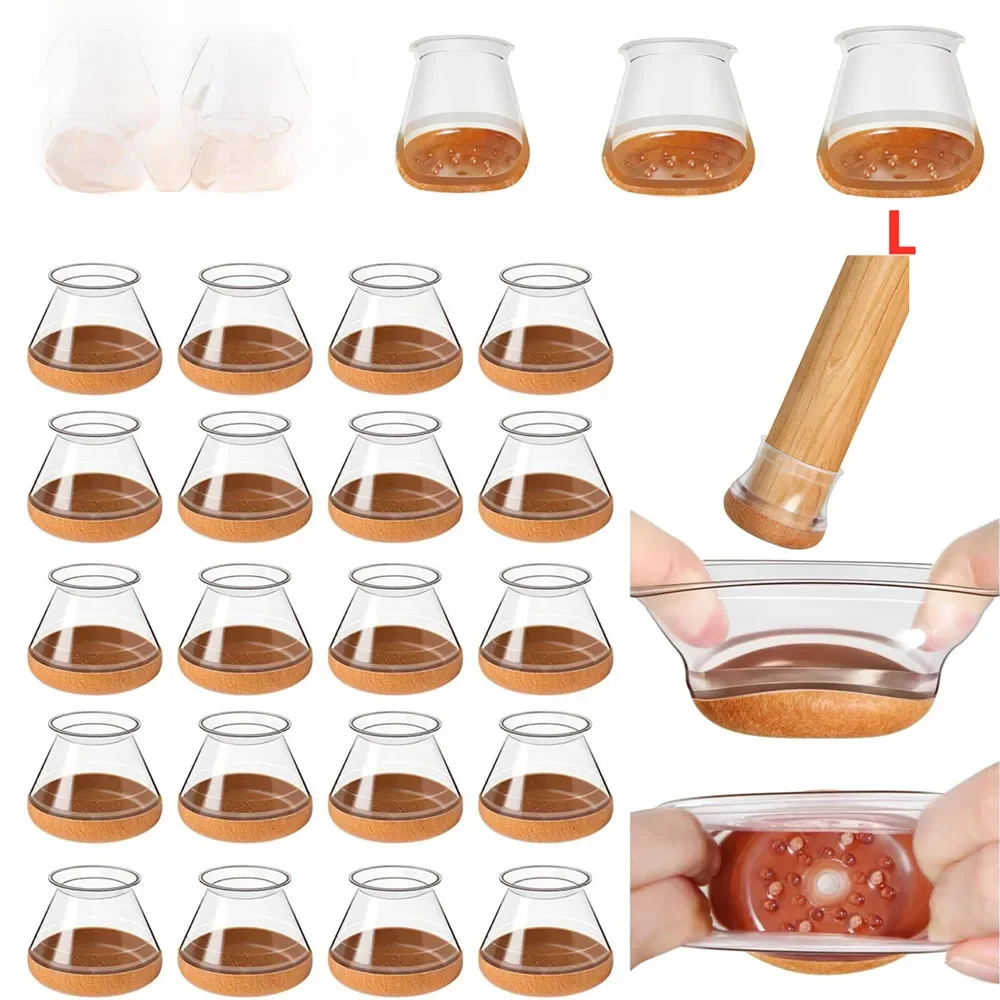 24 pièces couvre-pieds de chaise coussinets de protection de sol pour meubles en Silicone jambe muet Transparent protecteurs de jambes capuchon sol résistant aux rayures