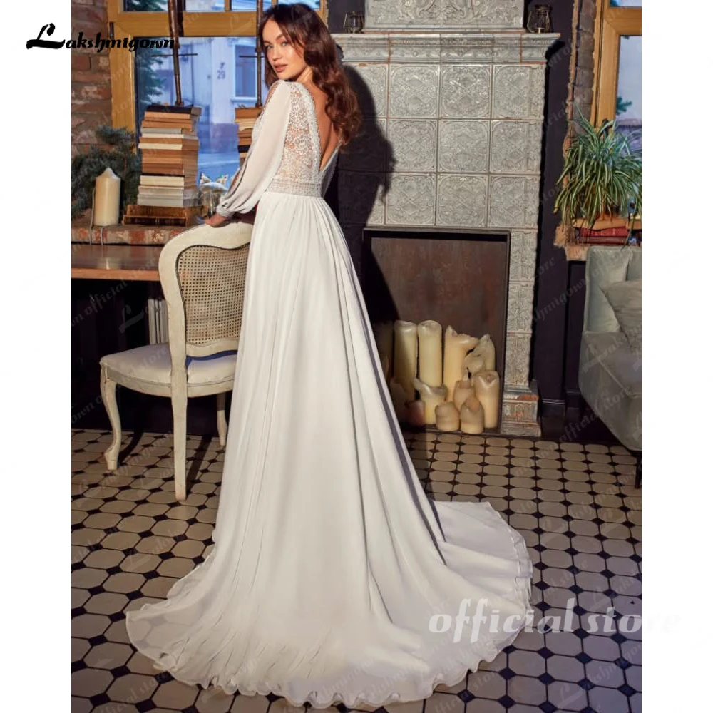 Lakshmigown Civil Chiffon Strand-Hochzeitskleider 2027 Langarm Sexy Boho Brautkleid Spitze Maßanfertigung – Detail 6