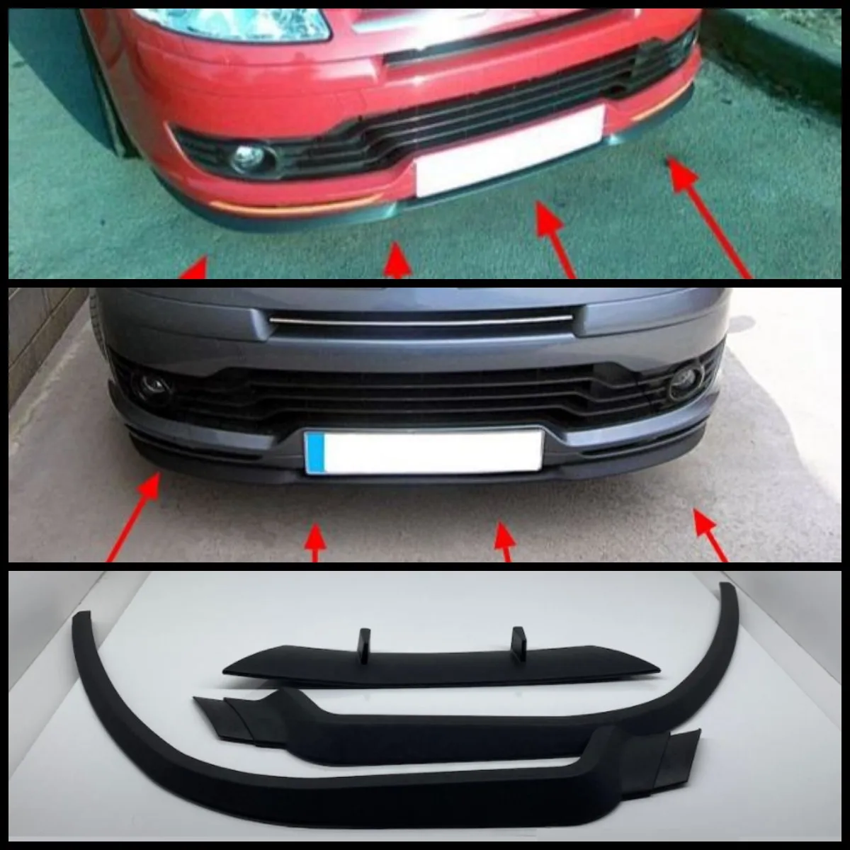 For Citroen C4 CUPRA R Front Bumper Lip Universal 3pcs Diffuser Black Bumper Lip Spoiler Body Kit Tuning