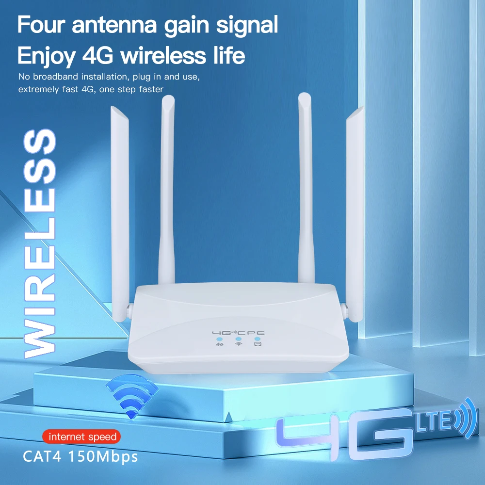 4G LTE WIFI Router 150Mbps 4 External Antennas Power Signal Booster Hotspot Smoother Wired Connection Intelligent Micro SIM Card