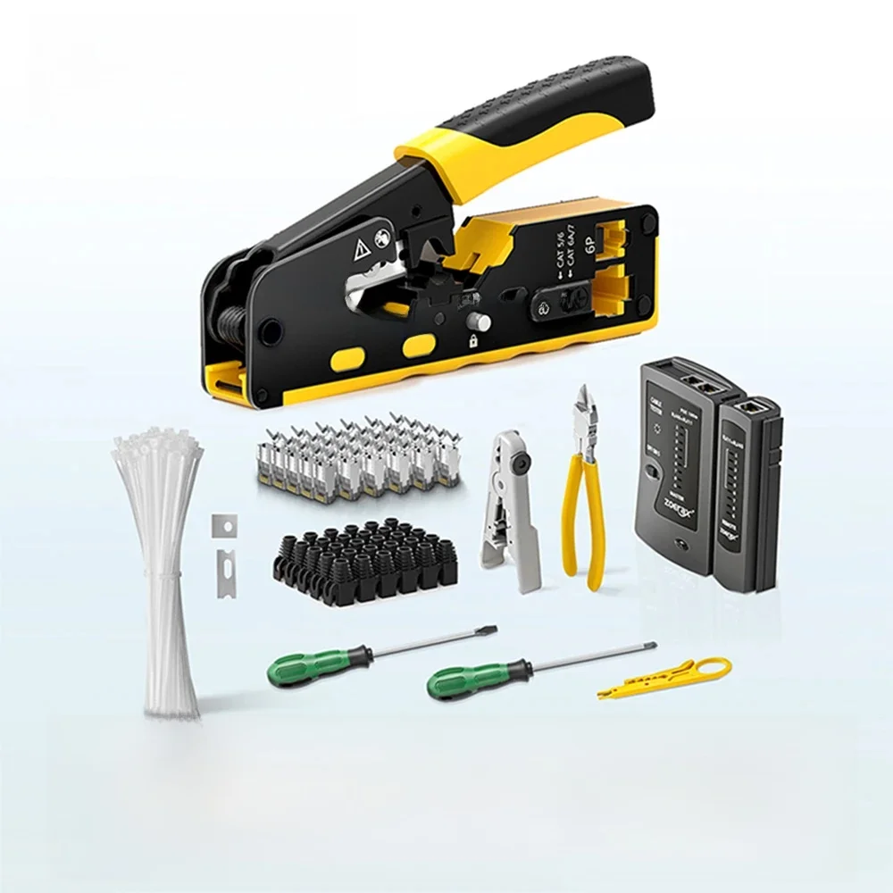 ZoeRax 11 in 1 RJ45 Cat7 Cat6A krimpgereedschapsset, kabeltester, draadknipper, messen Cat7-connectoren en laarzen Kabelbinders schroevendraaiers - afbeelding 2